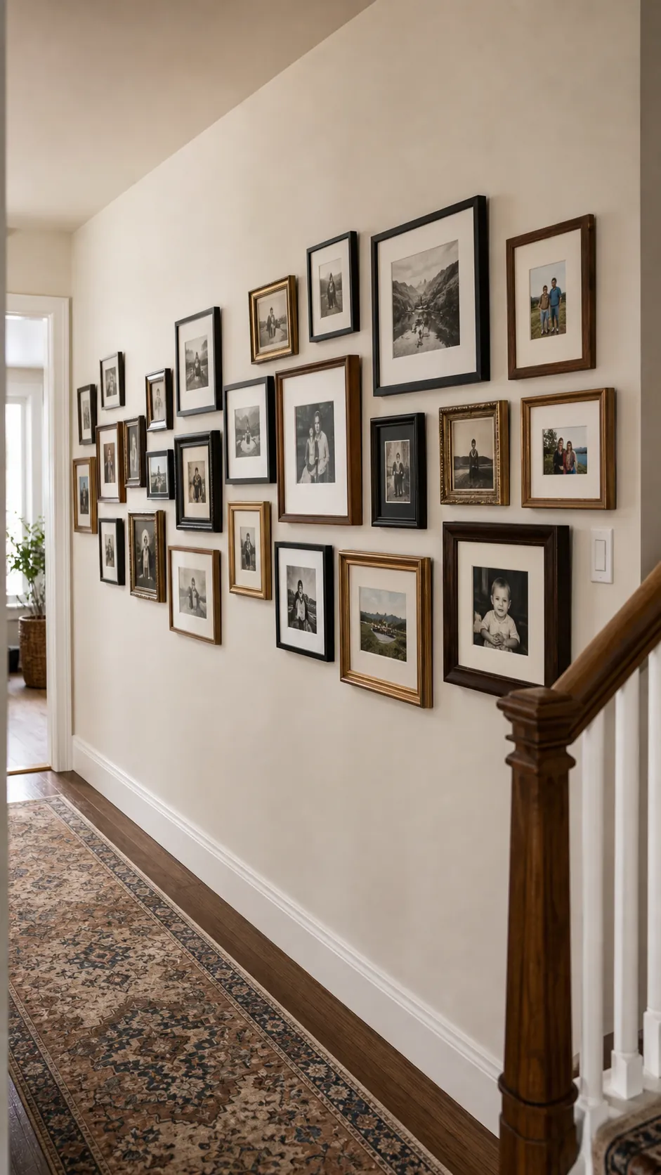 Build a Hallway Timeline mixed photo frame wall idea