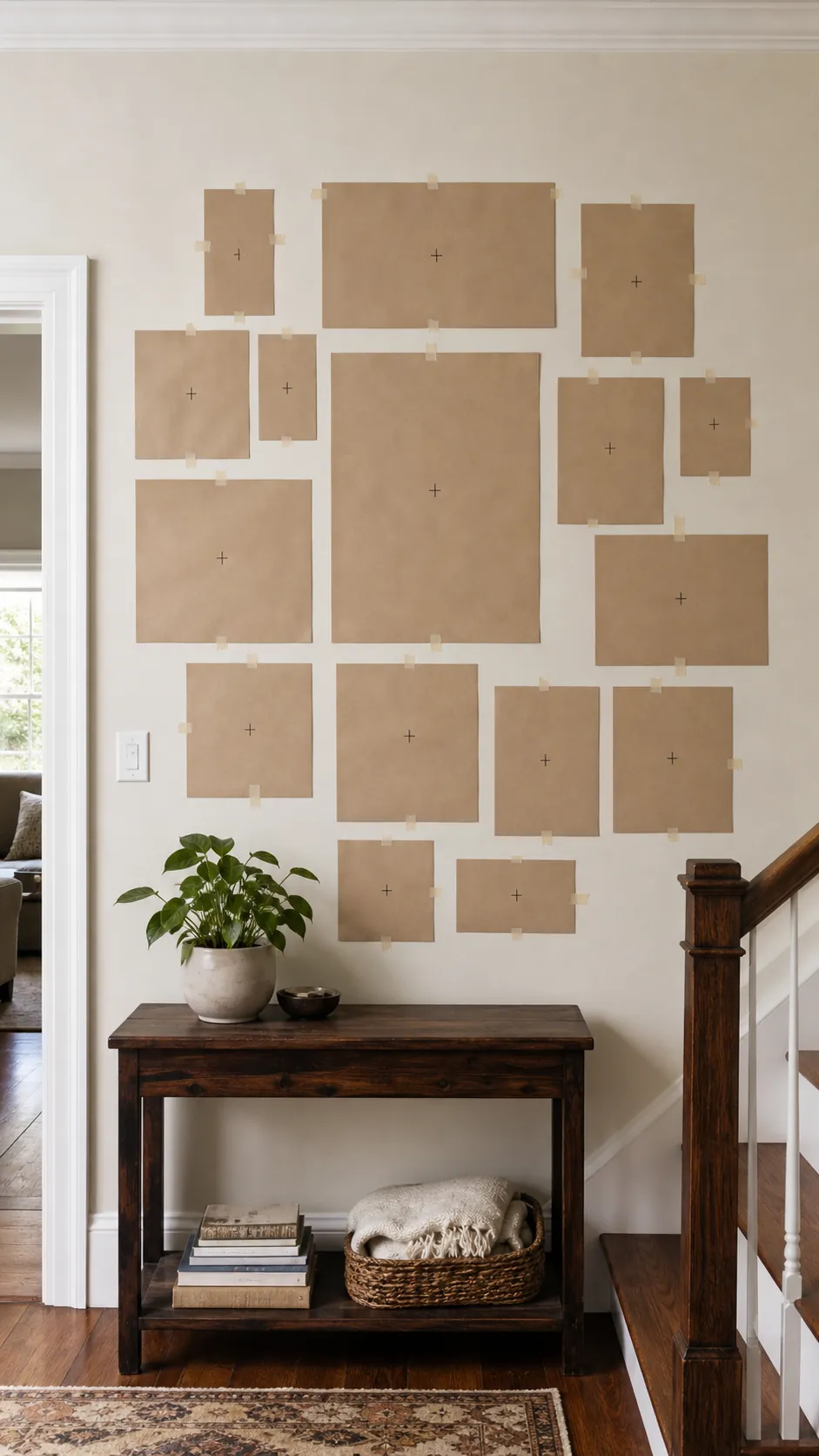 Test the Whole Layout With Paper mixed photo frame wall idea