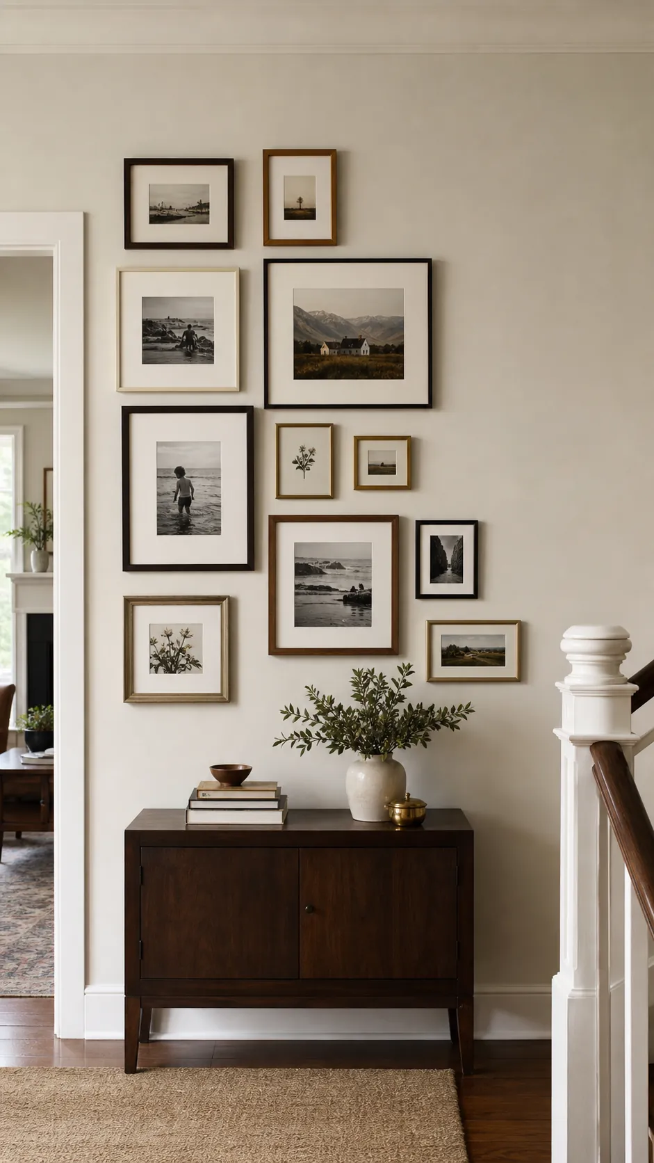 Leave Room for the Gallery to Grow mixed photo frame wall idea