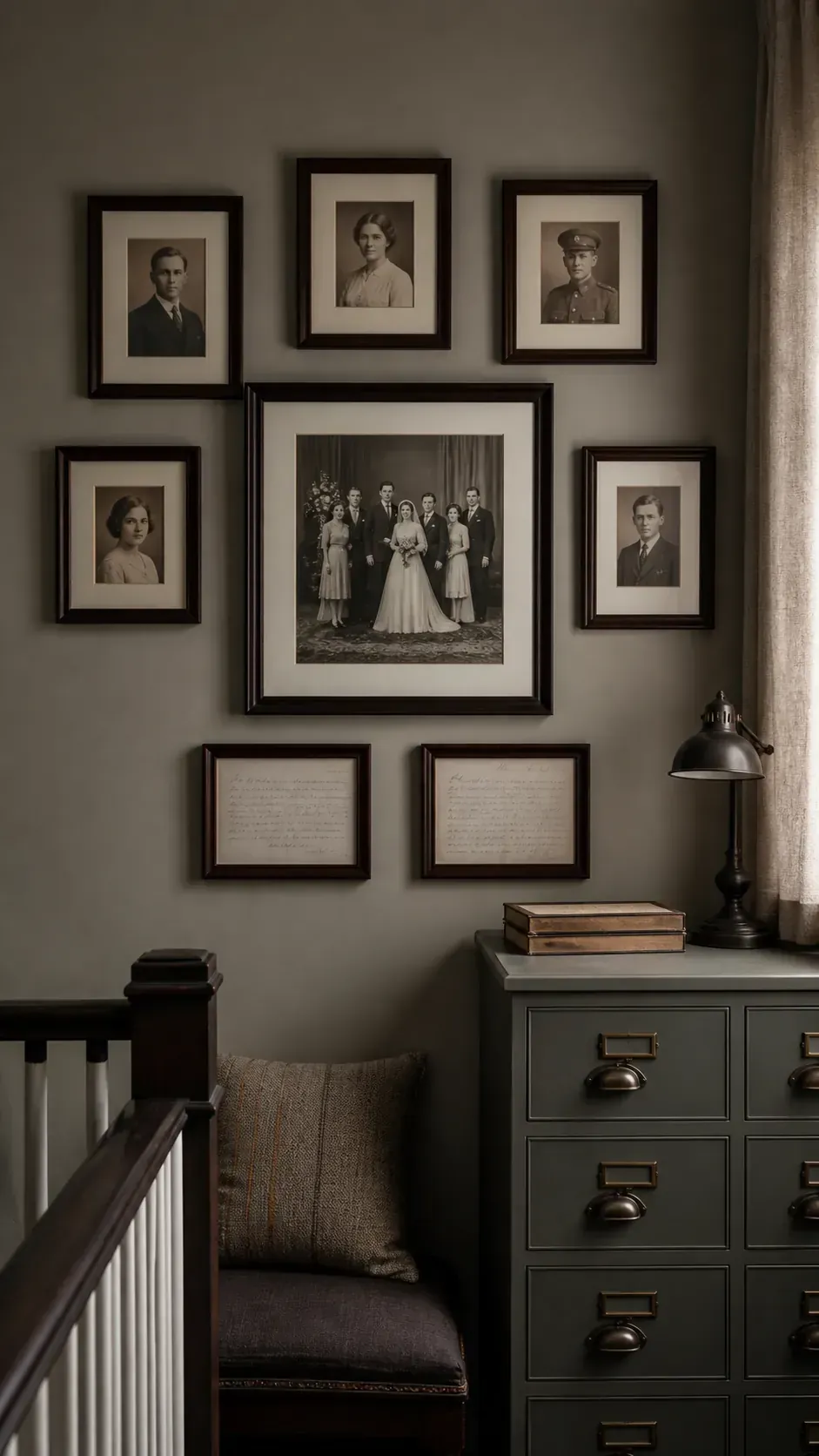 Heritage family photographs and notes in a respectful display