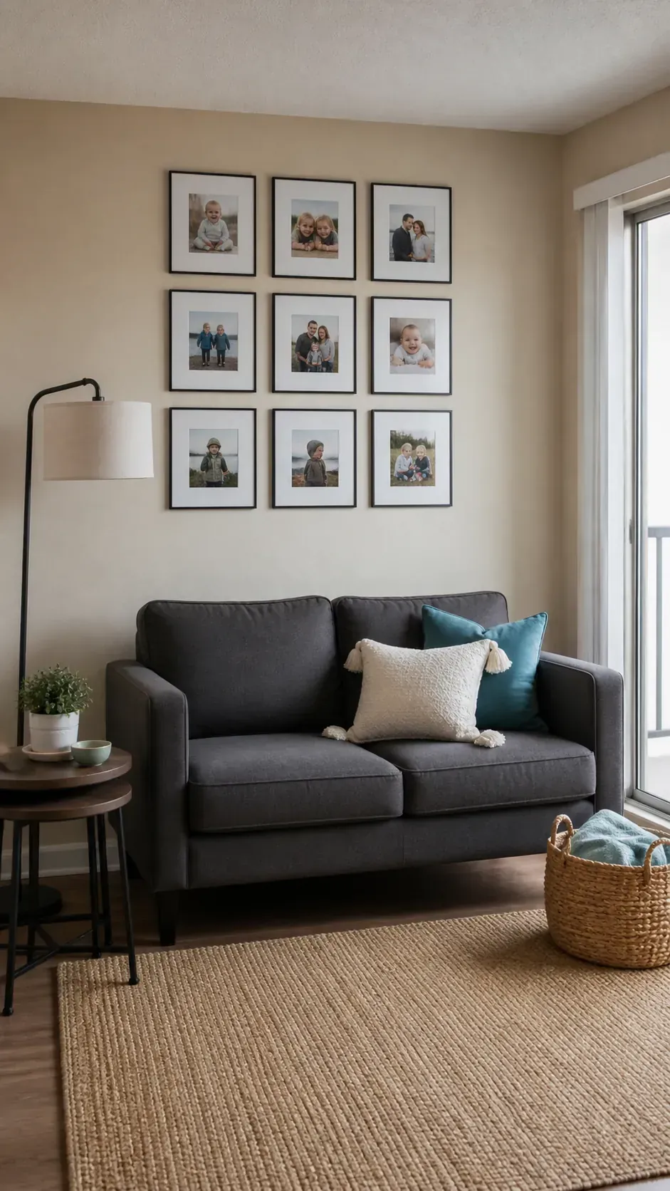 Lightweight renter friendly family photo gallery wall