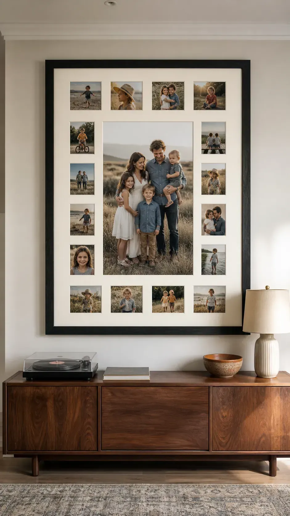 Oversized family collage frame creating one wall statement