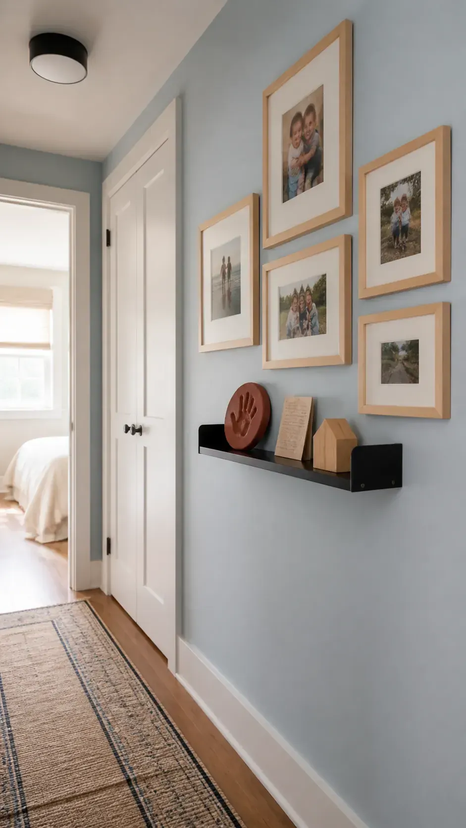 Family photo frames combined with a small keepsake shelf