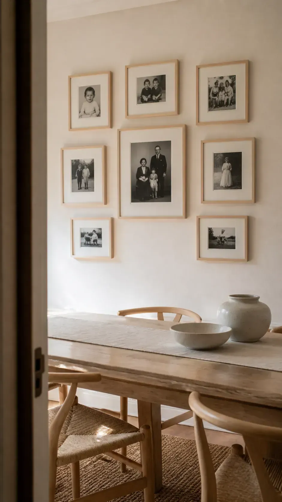 Warm birch effect family photo frame wall