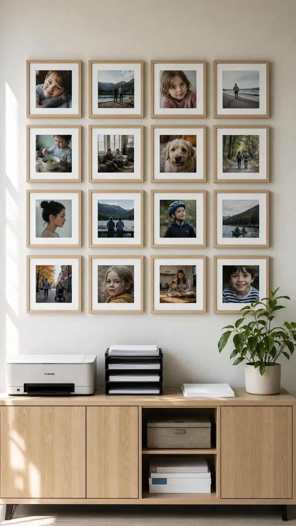 Square grid of phone photographs in simple frames