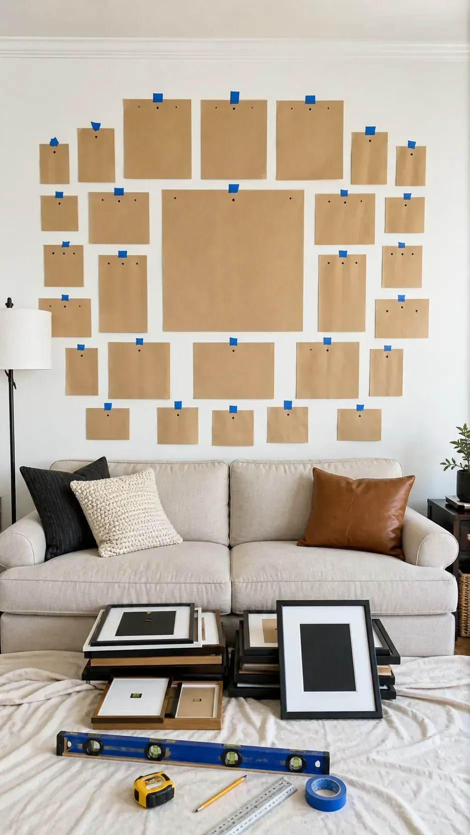 Kraft paper templates planning an IKEA style gallery wall
