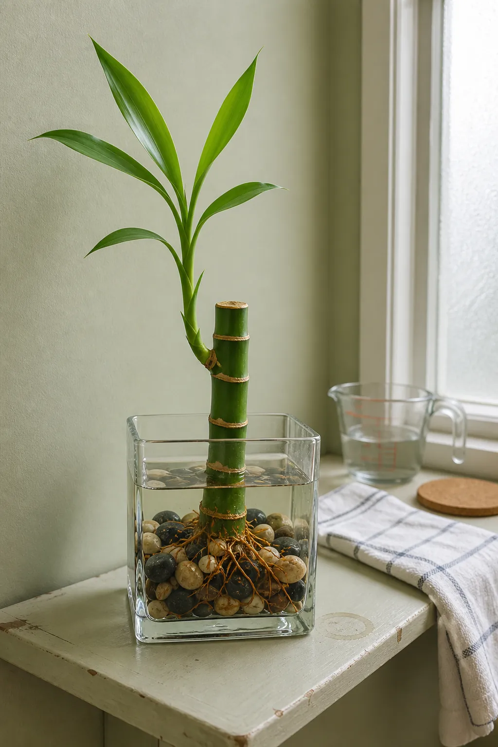 Healthy lucky bamboo shoot ready for spiral light training
