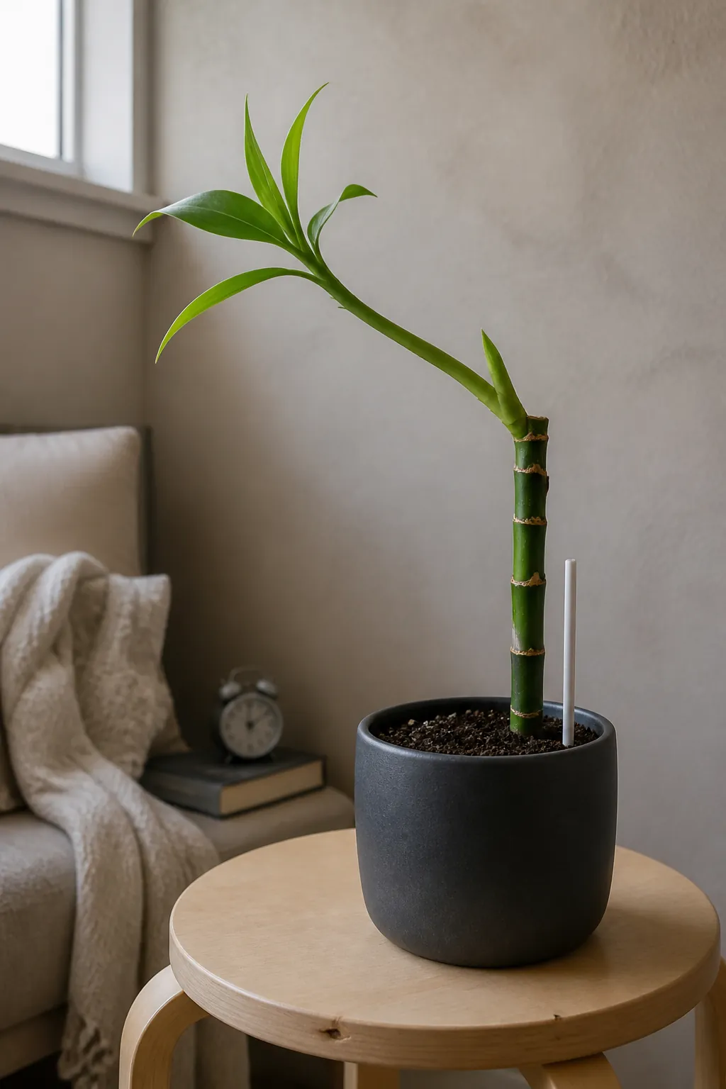 Lucky bamboo shoot bending toward one sided indirect light