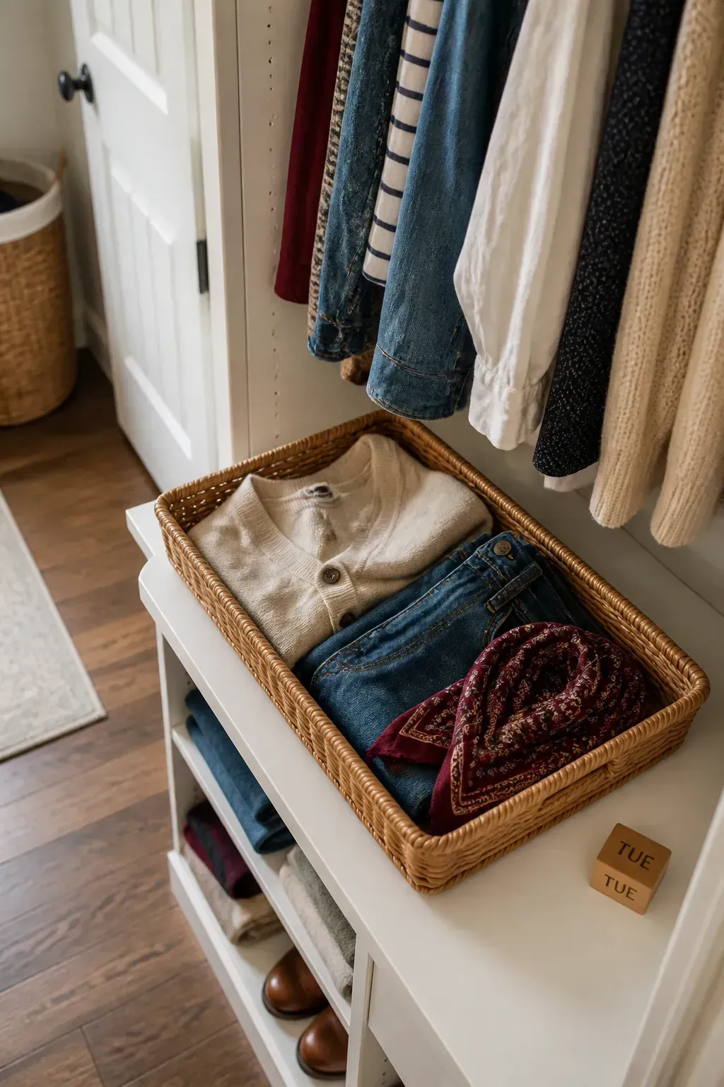 Small return later basket for lightly worn clean clothes