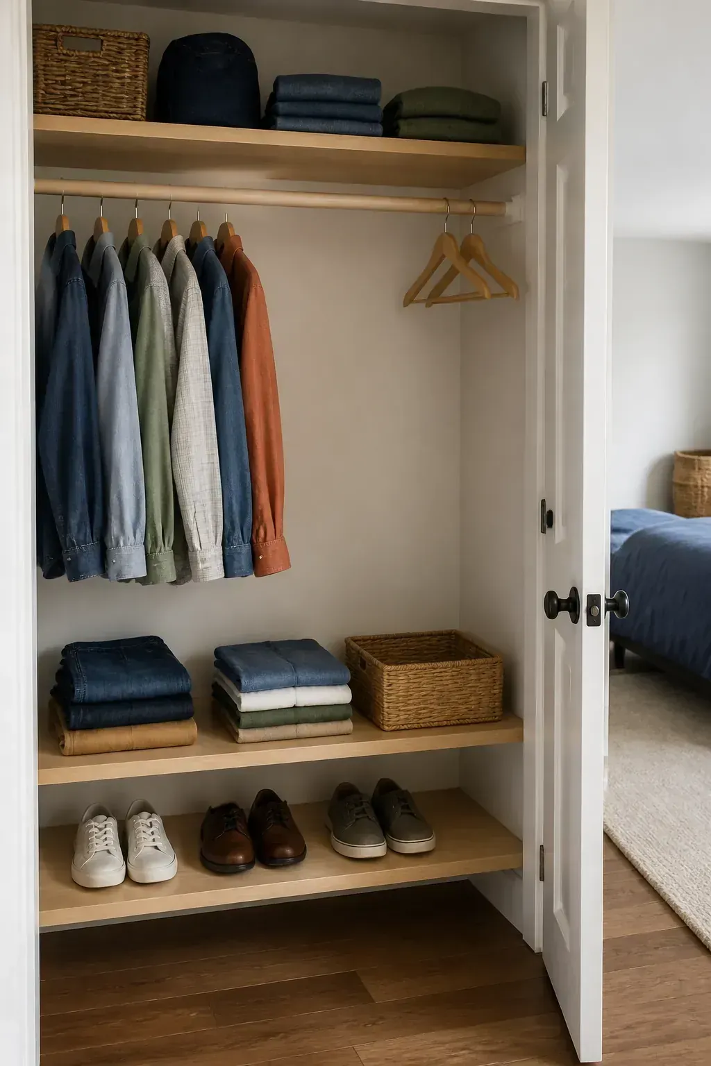 Organized small closet with visible open capacity