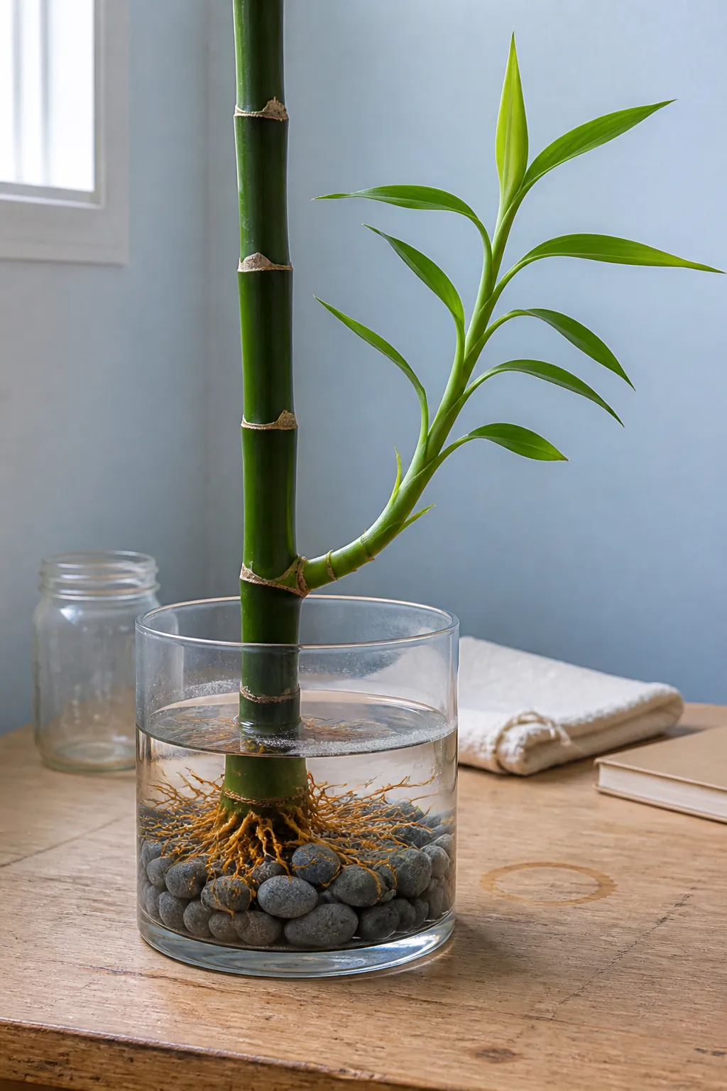 Healthy leafy lucky bamboo shoot selected for propagation