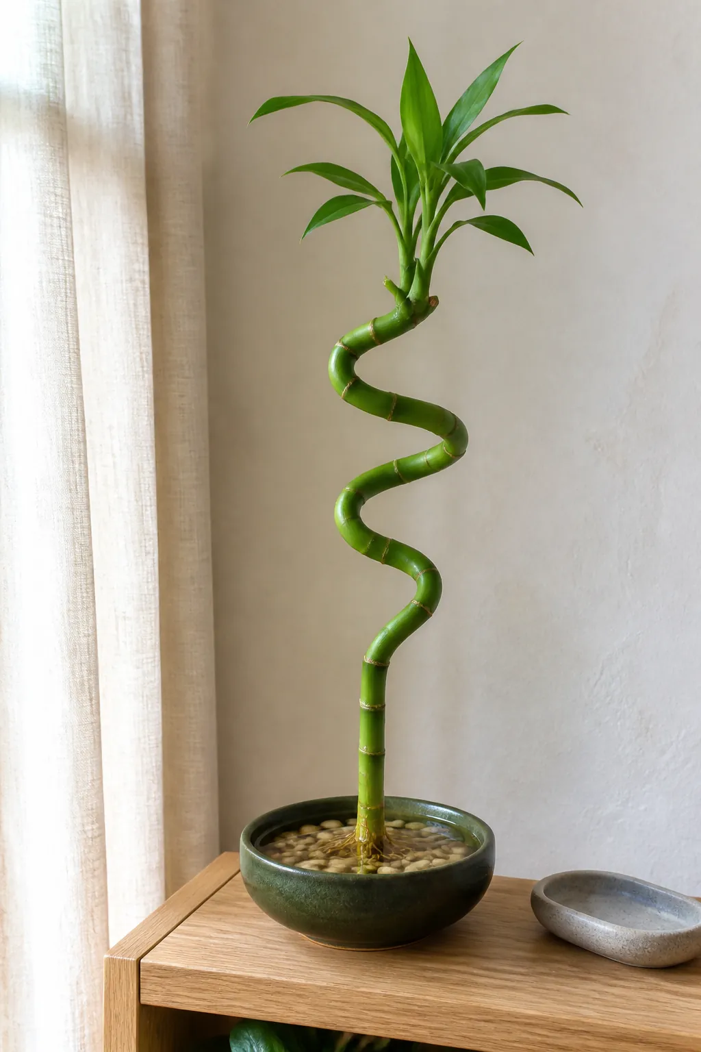Healthy lucky bamboo trained into graceful natural curves