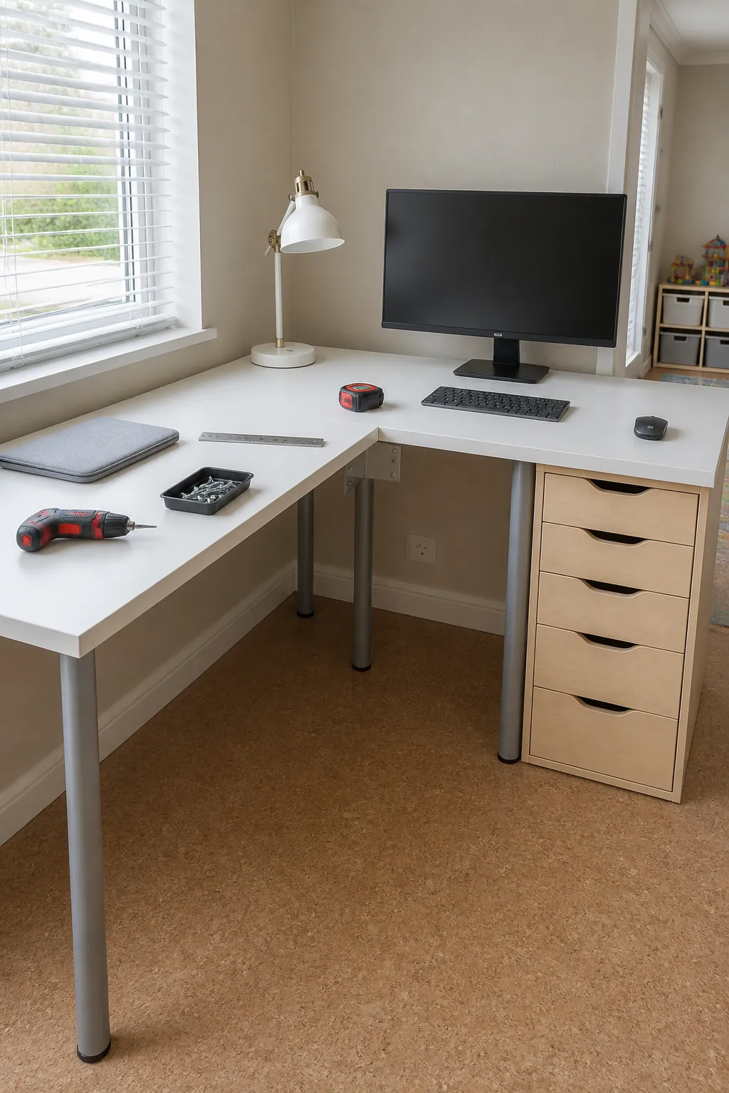 Affordable modular Ikea corner desk hack