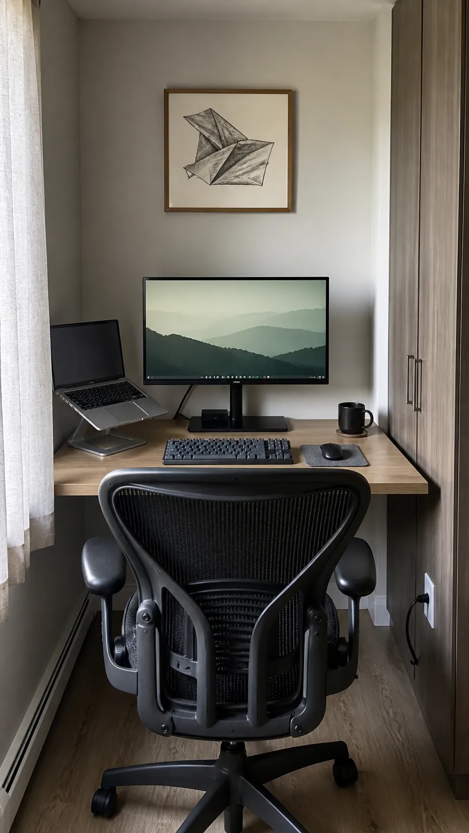 Small computer desk with monitor centered to the chair