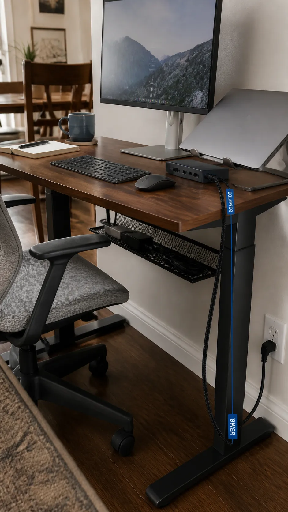 Compact computer dock with tidy under desk cable management