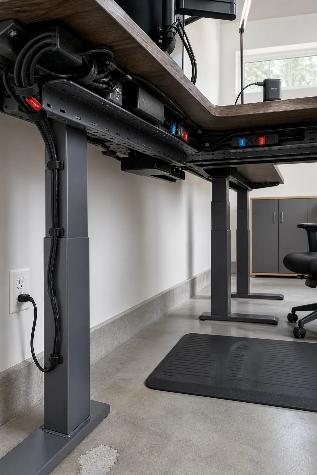 Cable routing around the inside turn of an L shaped desk