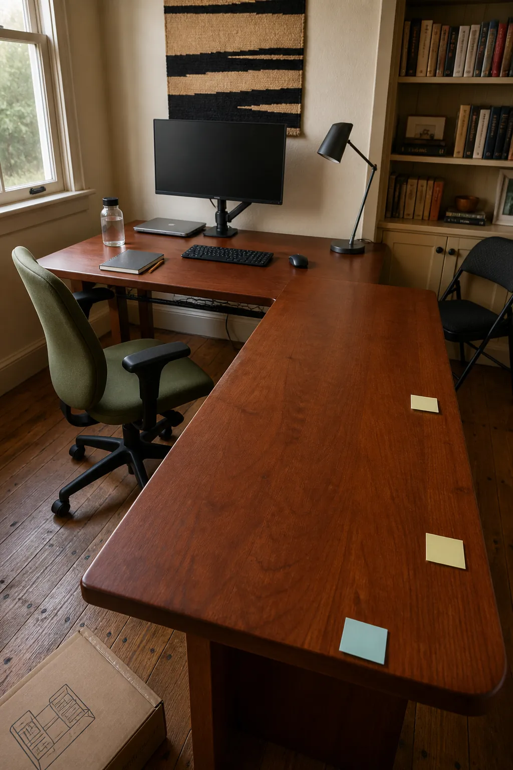 Simple L shaped desk setup being tested before accessories