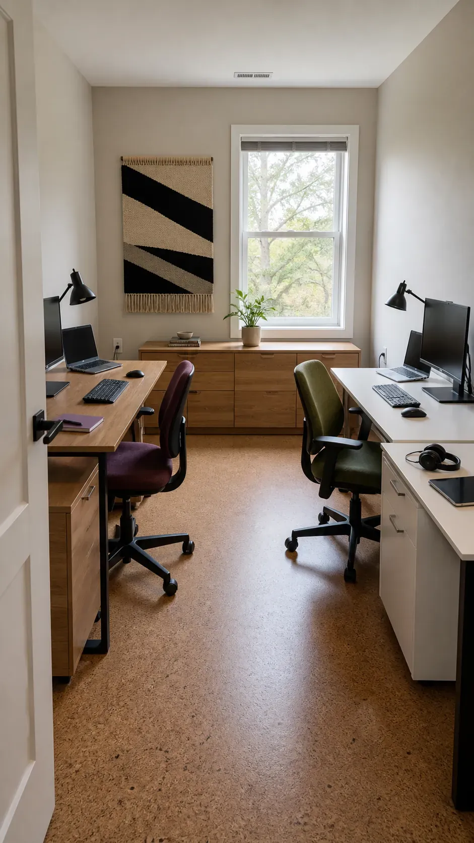 Two desk office layout on opposite walls