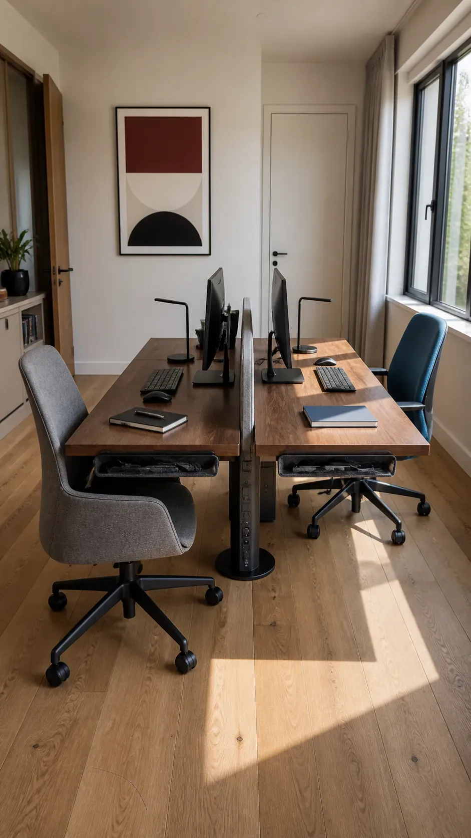 Back to back two desk home office layout