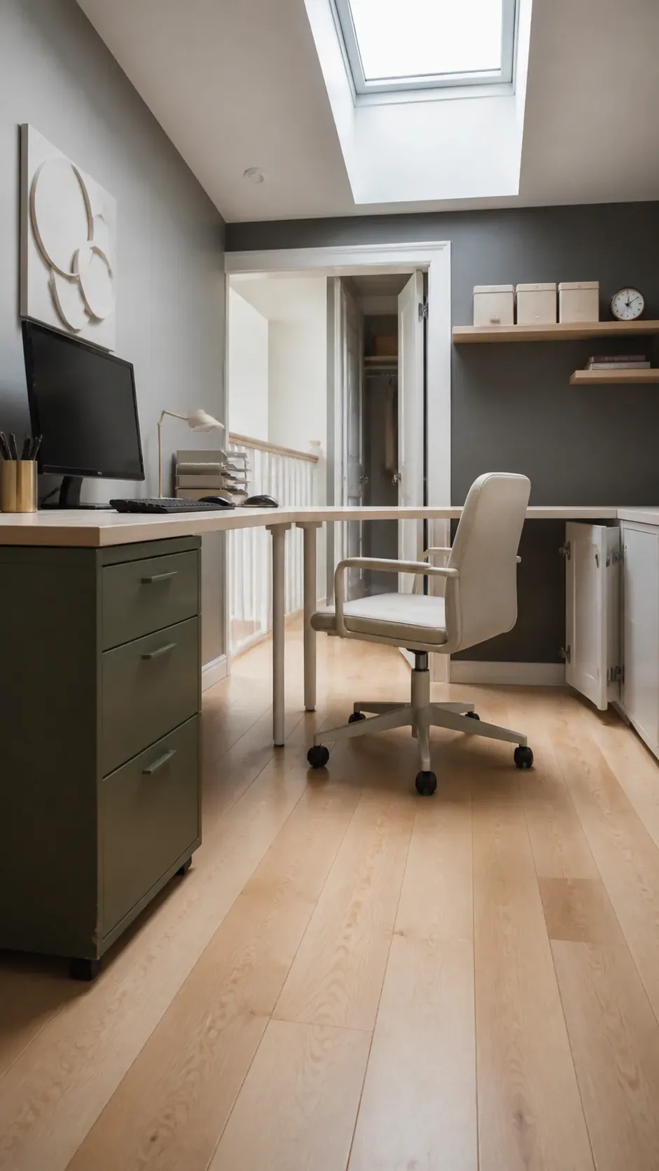 L shaped office desk with storage at the outer ends