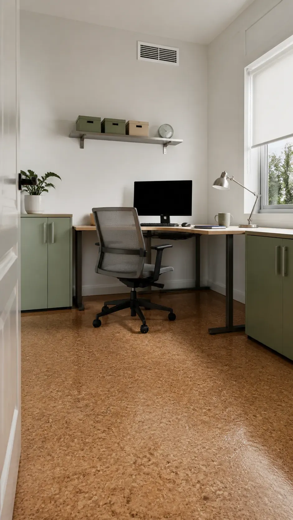 Allergy friendly L shaped office with hard surfaces