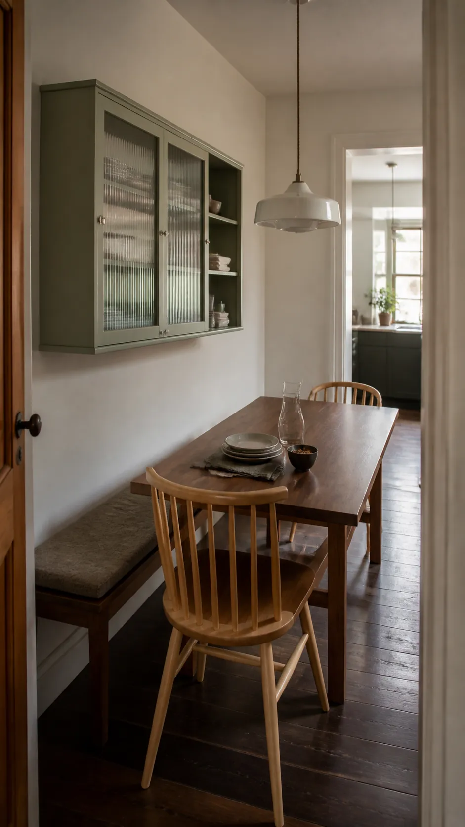 Shallow wall storage for a narrow dining room