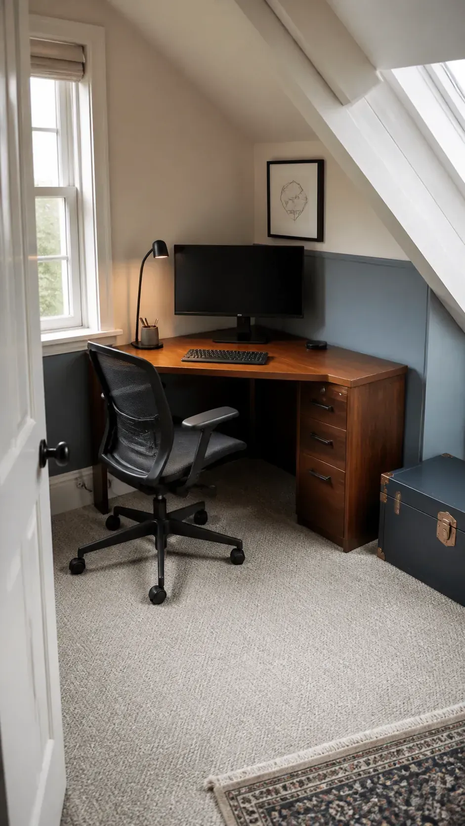 Choose a True Triangle Desk in a compact home workspace