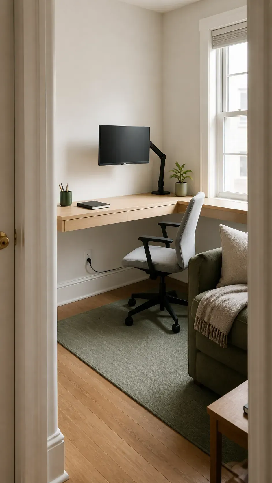 Float a Desk Across an Empty Corner in a compact home workspace