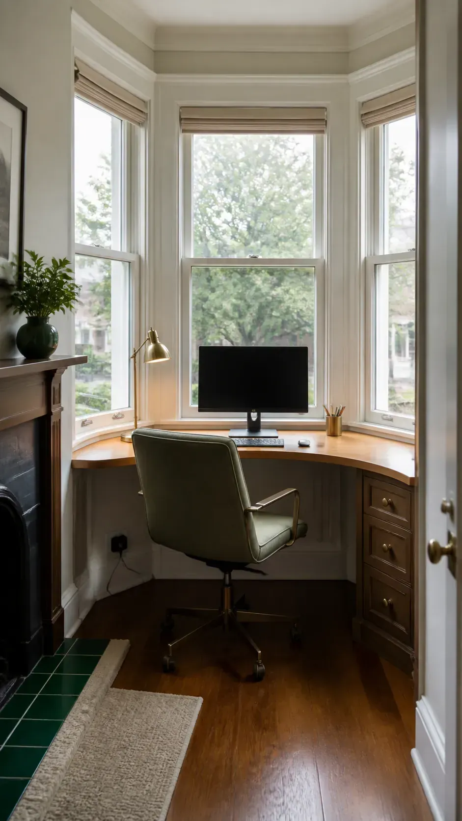 Fit a Desk Into a Bay Window in a compact home workspace