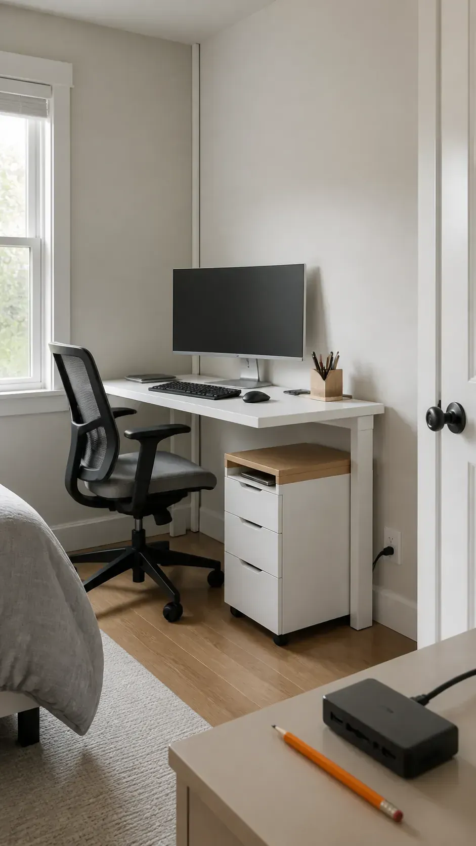 Hide Cables Inside a Corner Channel in a compact home workspace
