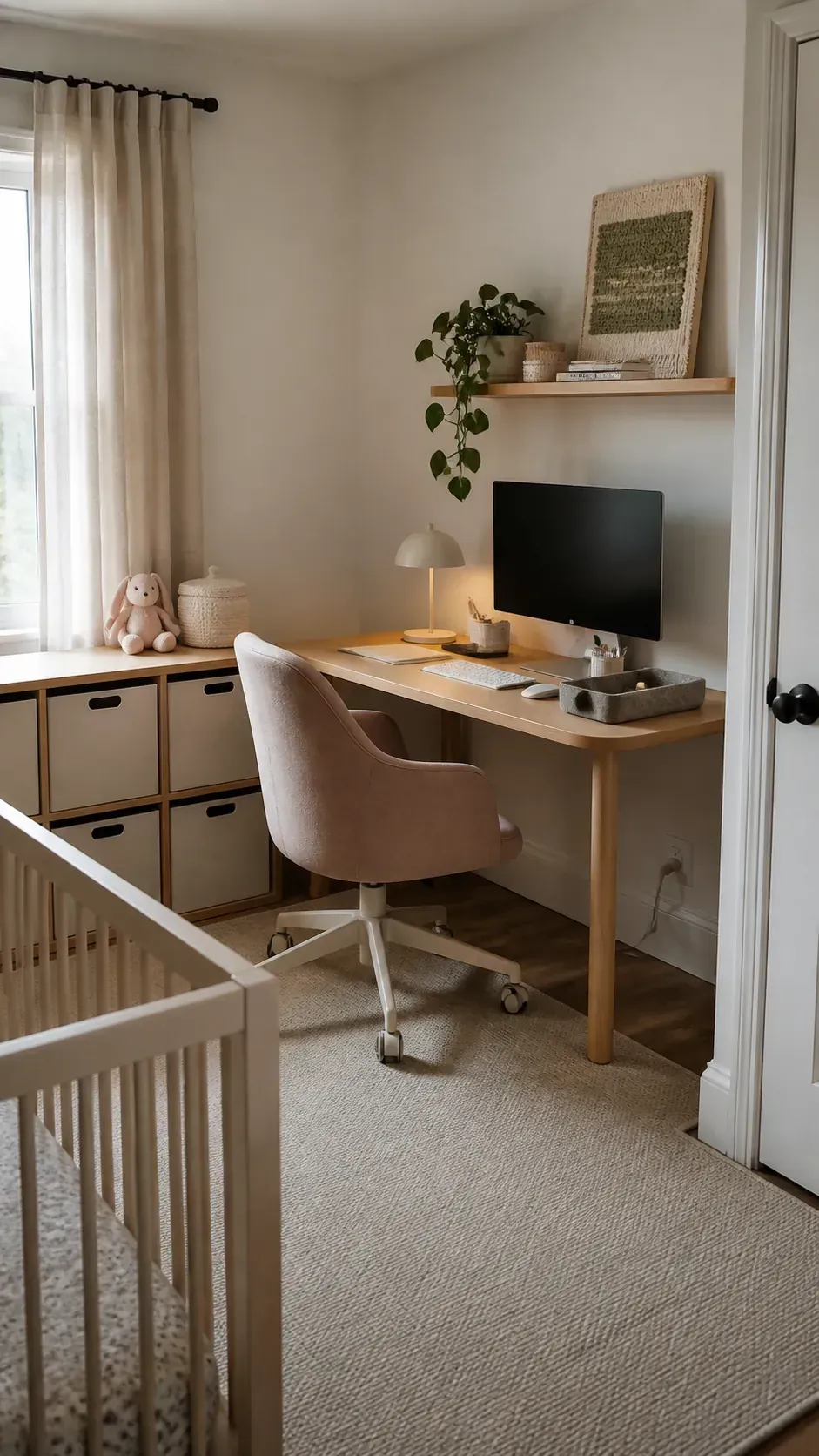 Create a Soft Office in a Nursery in a compact home workspace