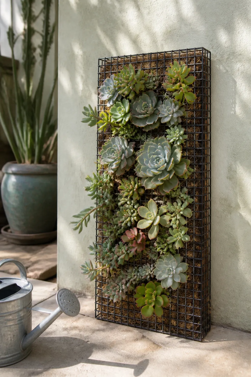 Shallow mesh frame densely rooted with succulent cuttings