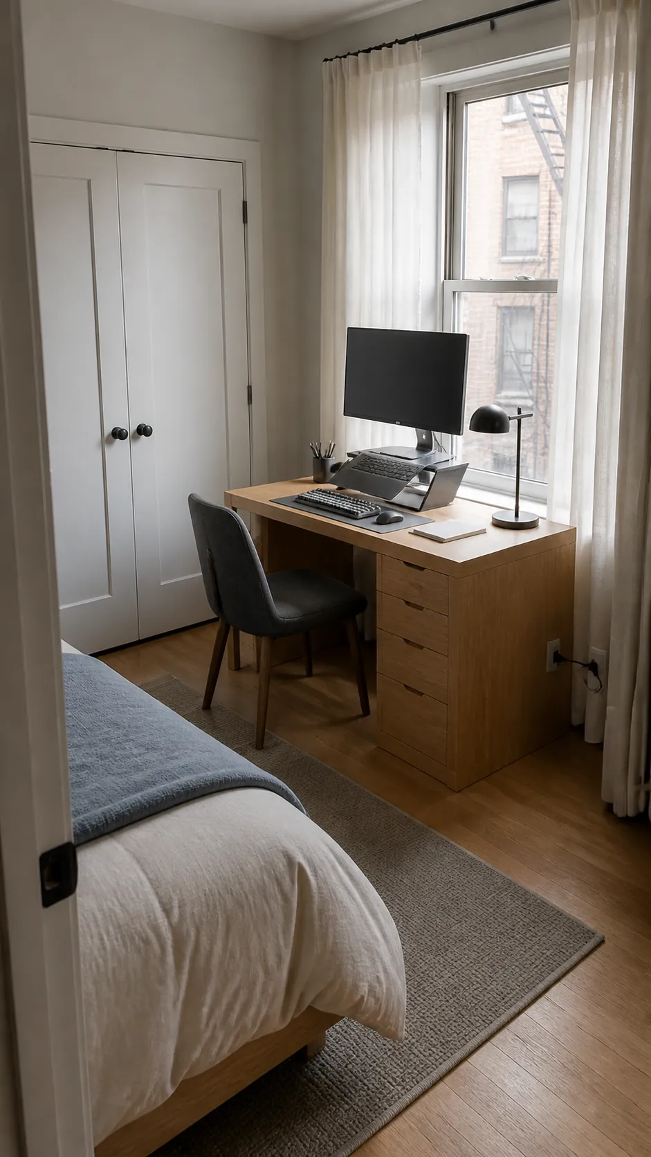 Set the Desk Perpendicular to the Window in a small bedroom office