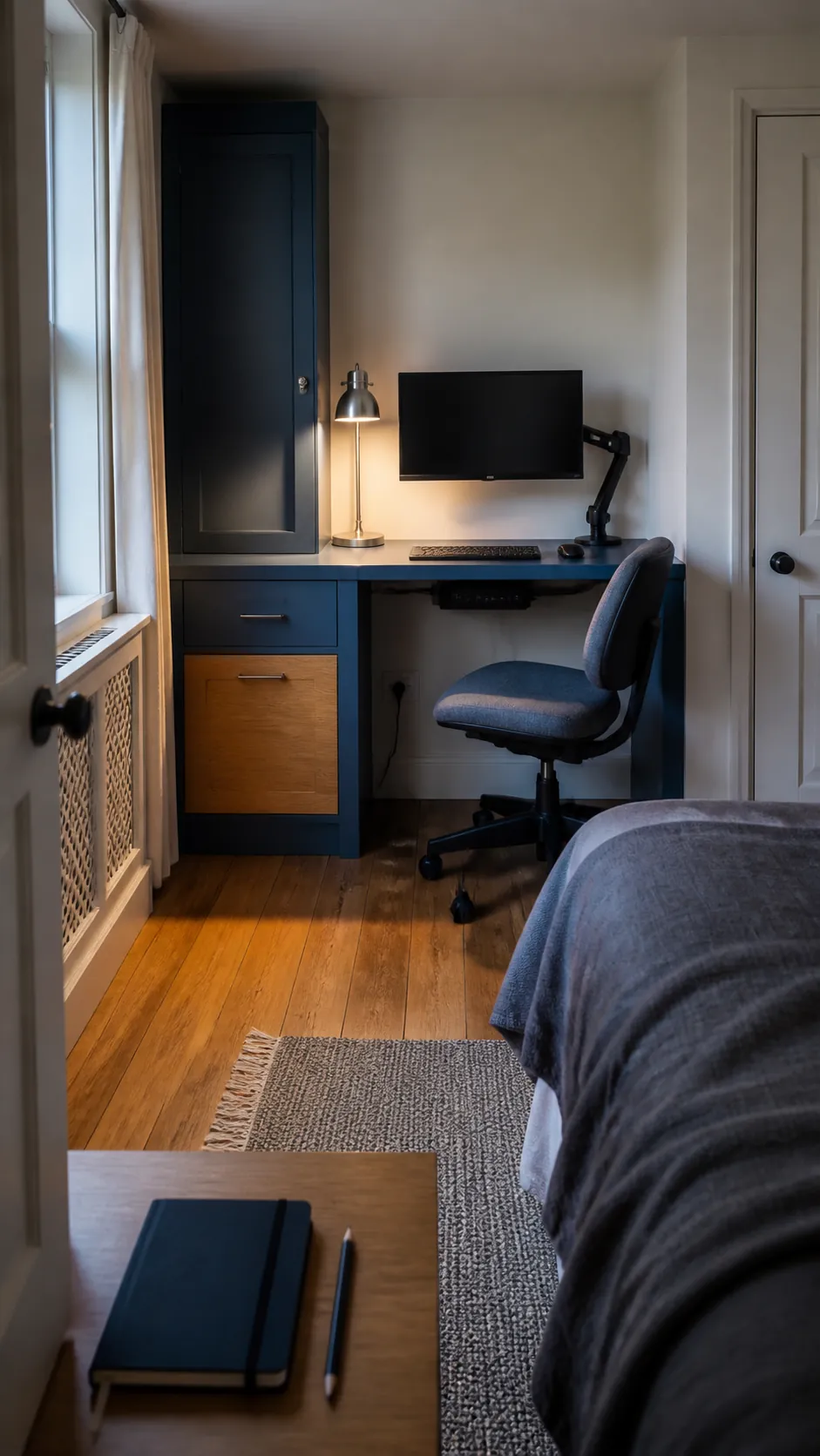 Keep Nighttime Storage Within One Reach in a small bedroom office