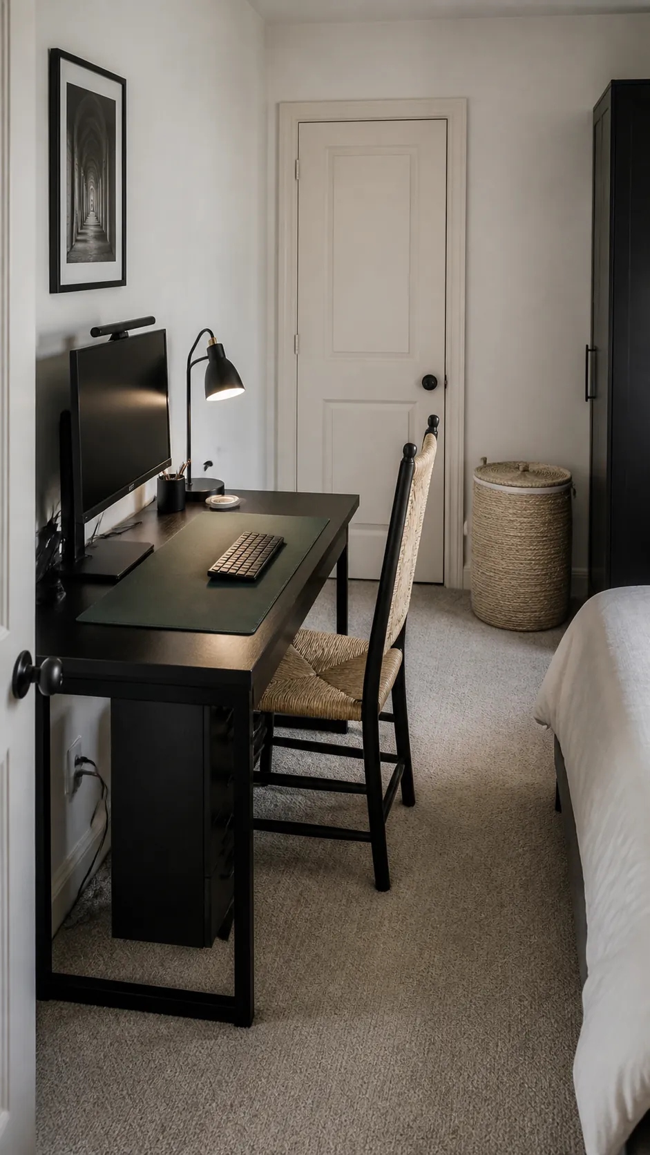 Aim the Chair Away From the Bed in a small bedroom office