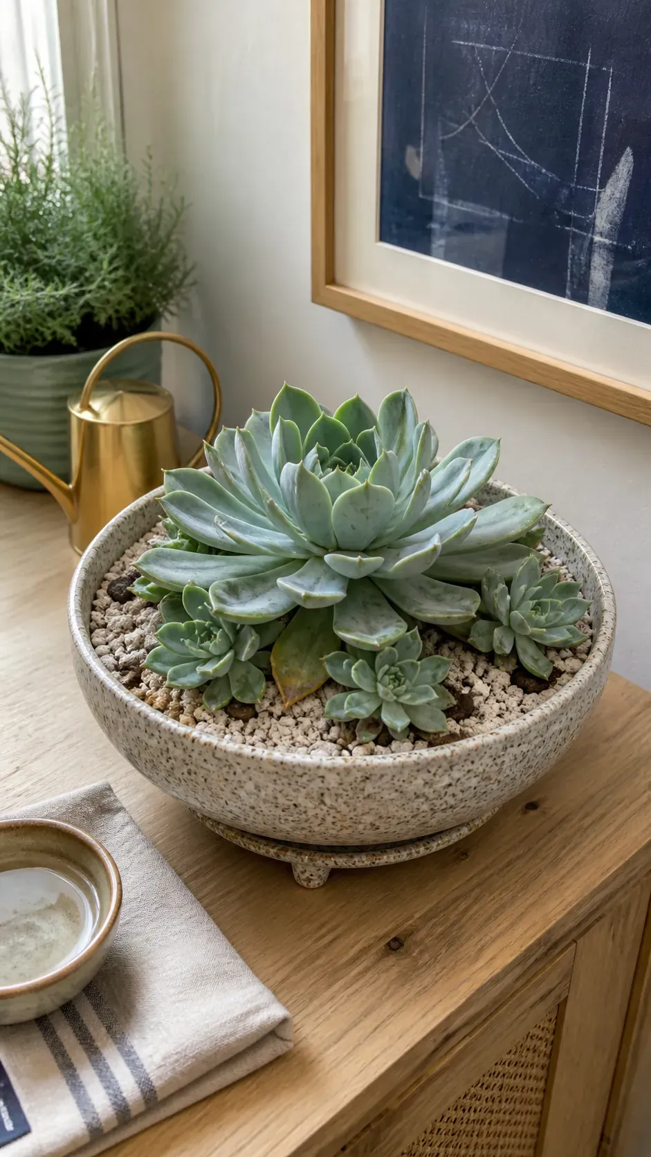 Speckled handmade bowl with one rosette and offsets