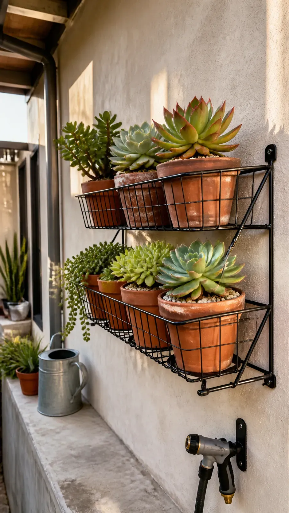 Wall rack supporting drained terracotta pots
