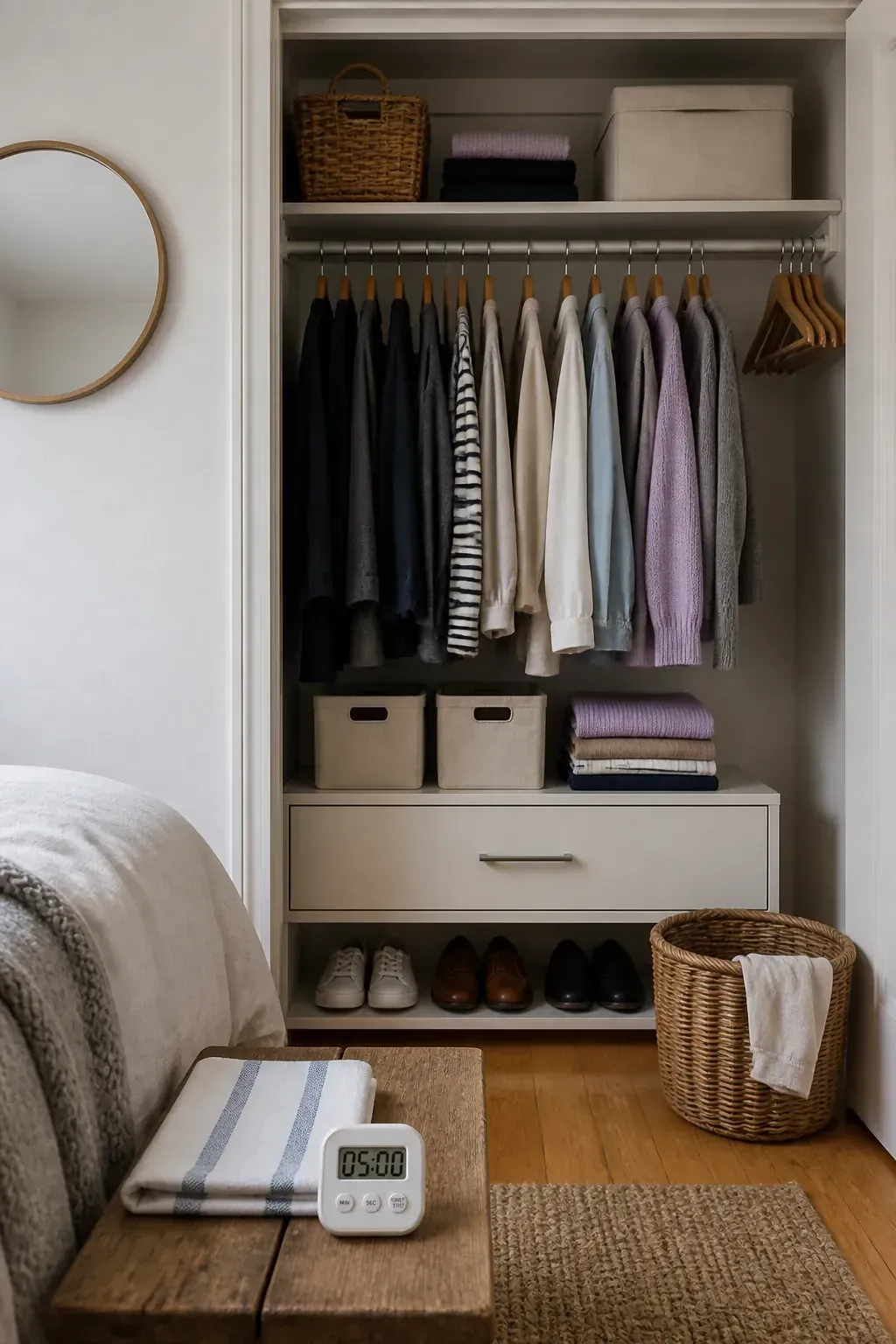 Tidy small closet ready after a simple weekly reset