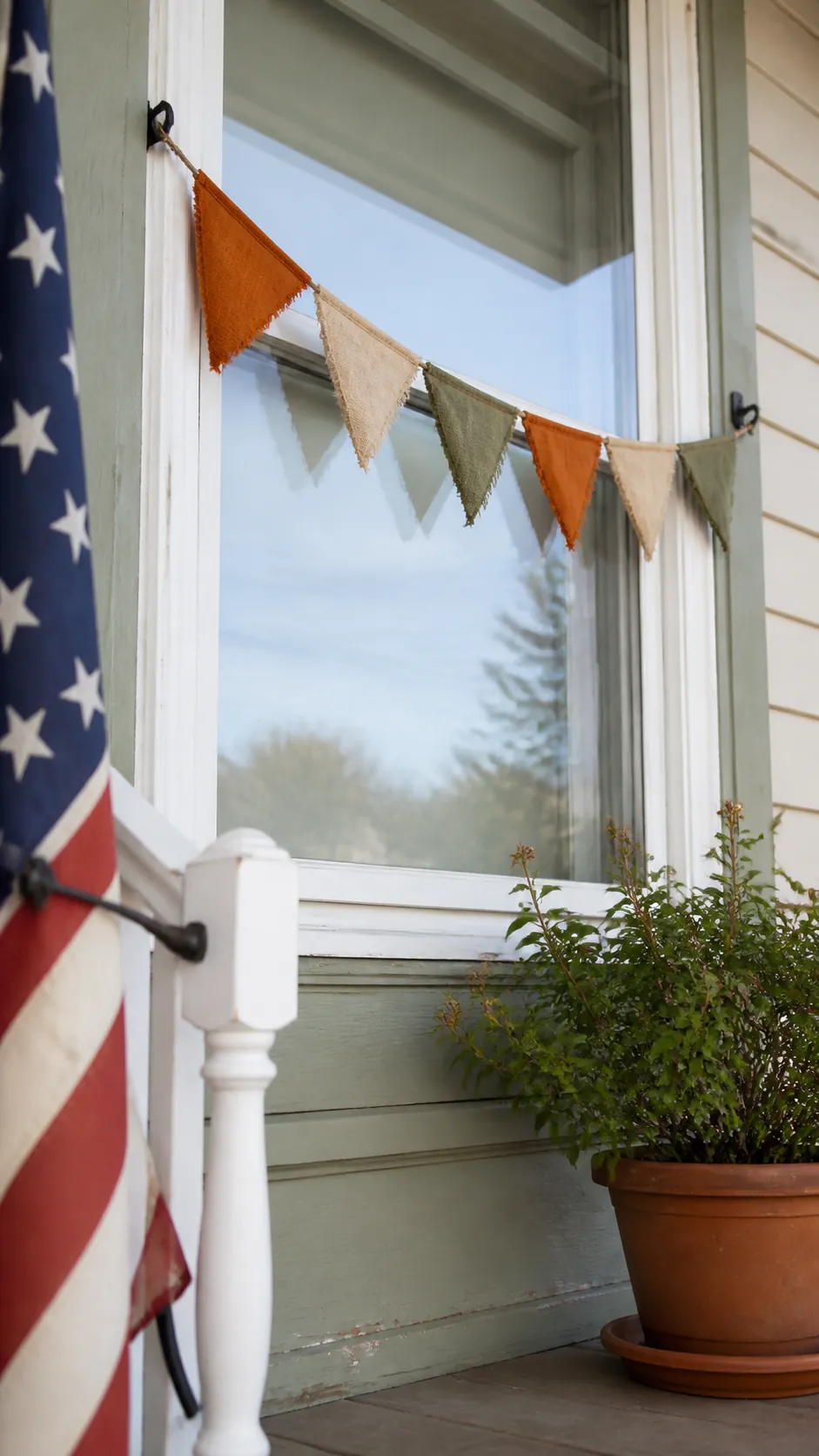 Simple autumn bunting made from coordinated fabric scraps