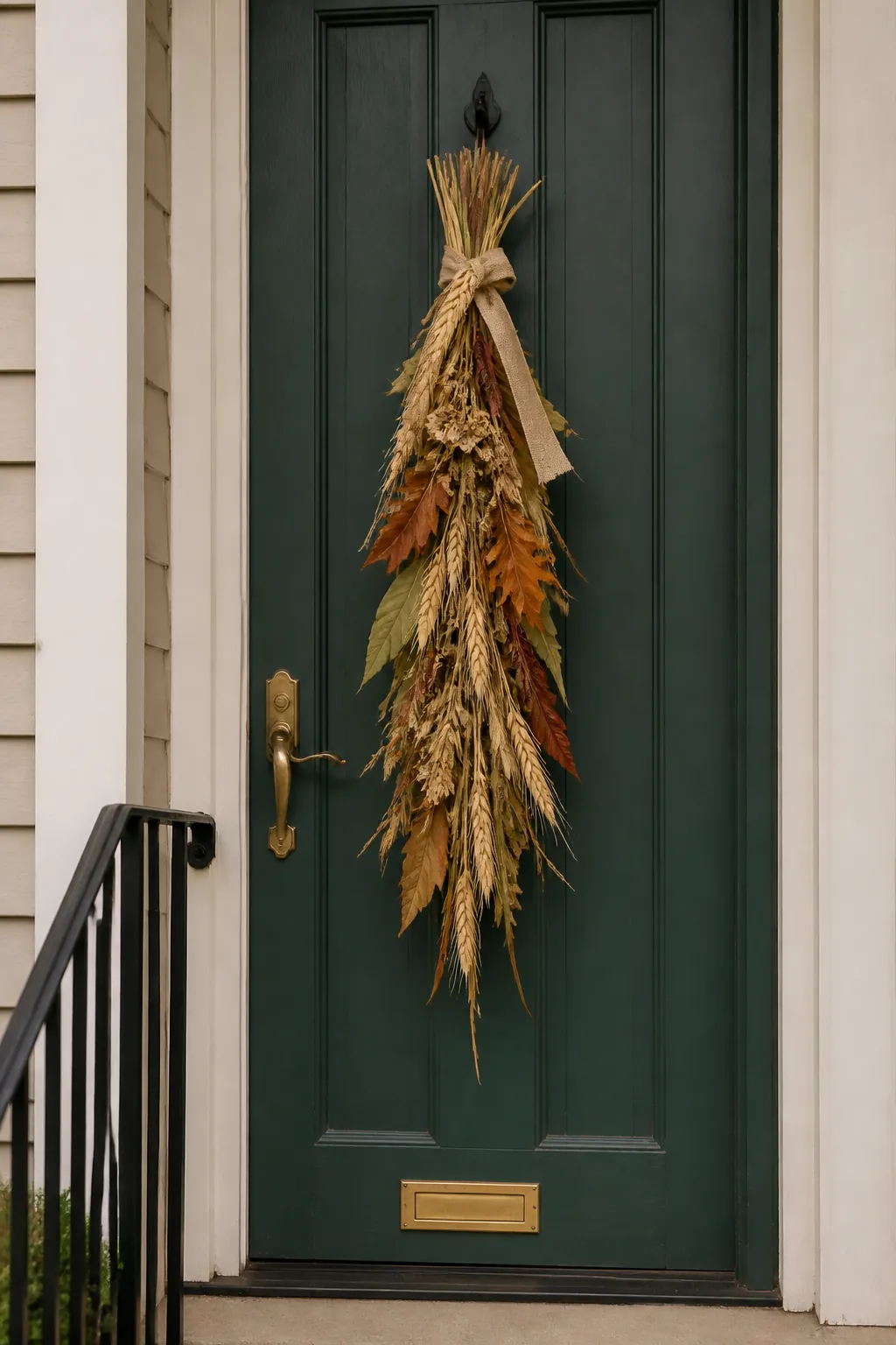 Narrow autumn door swag for a slim porch entrance