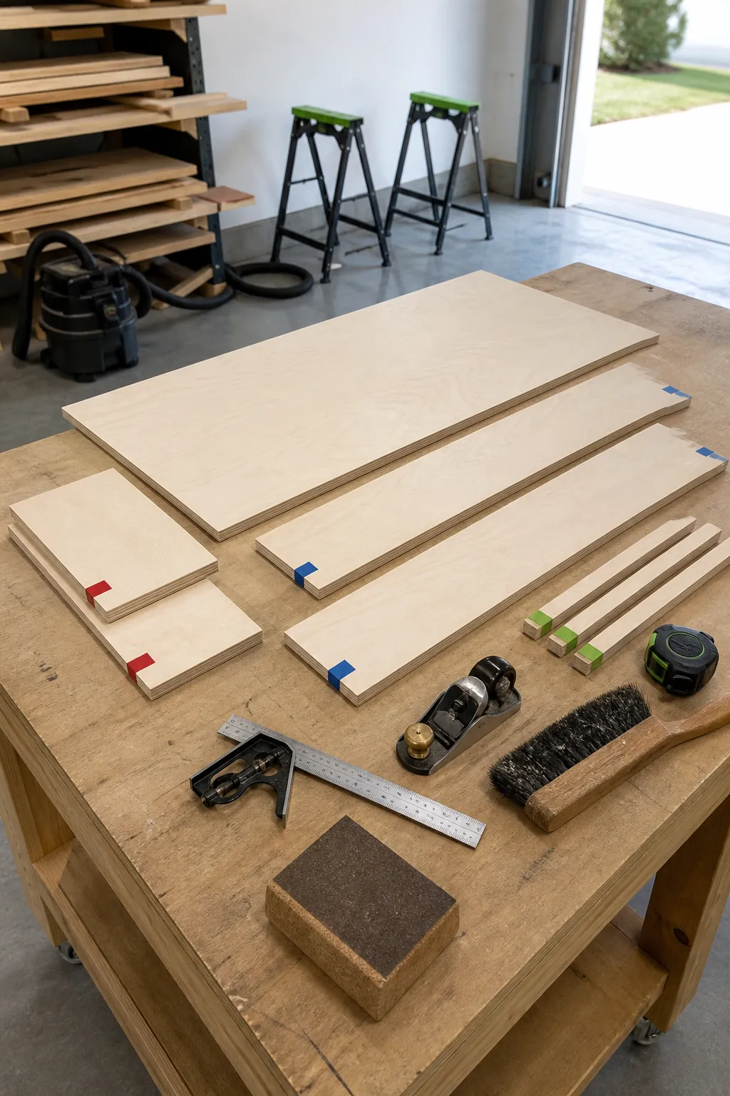 Cut plywood parts for a low profile under bed storage drawer