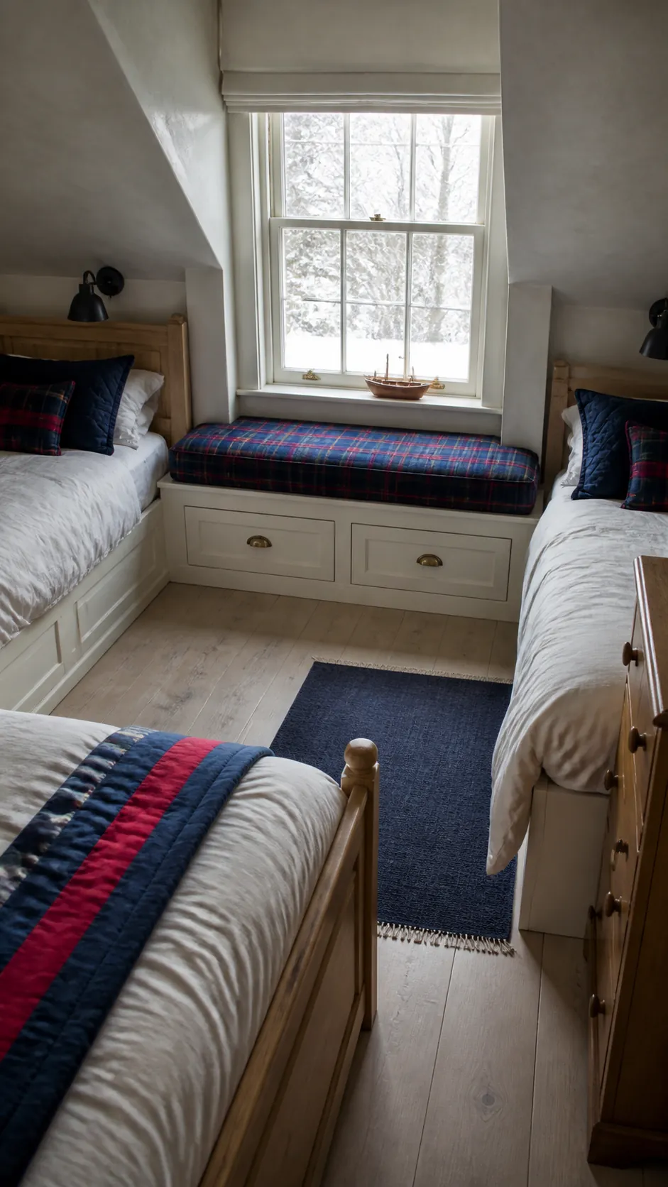 Twin Bed Dormer Seat in a practical bedroom window seat design