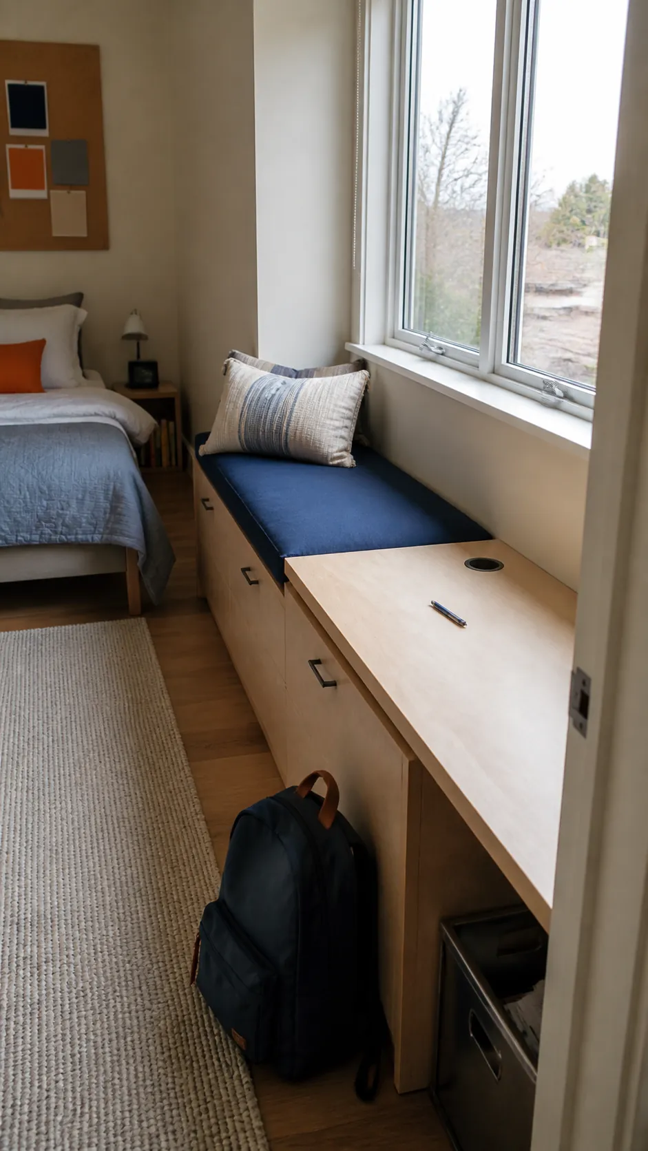 Teen Homework Window Desk Seat in a practical bedroom window seat design