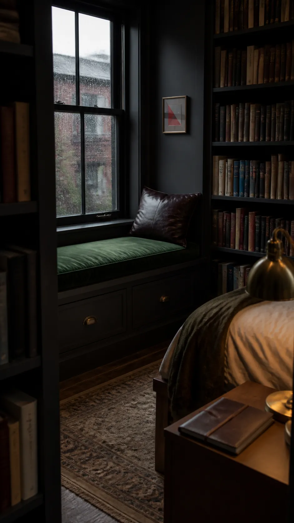 Moody Library Window Seat in a practical bedroom window seat design
