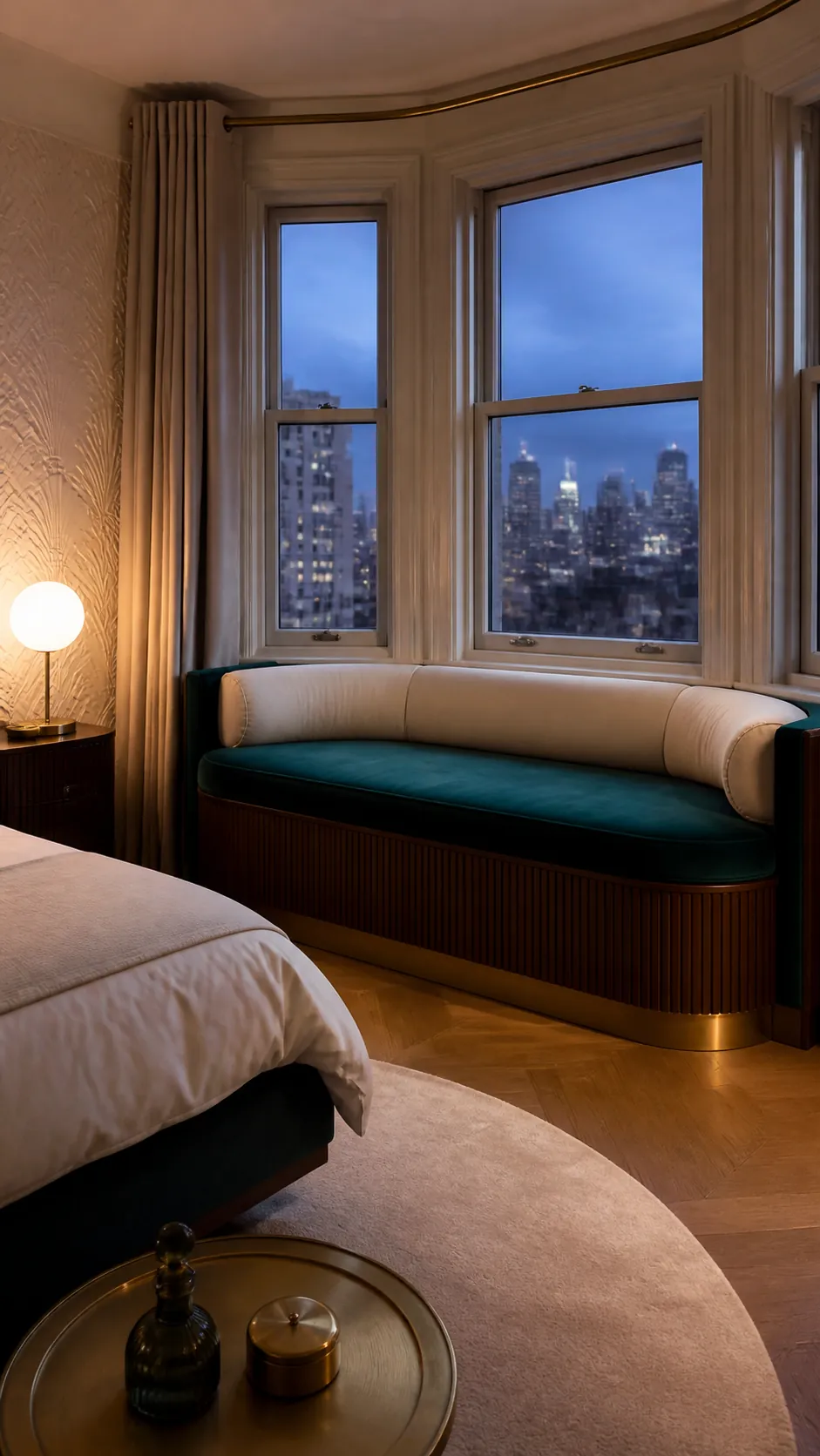 Art Deco Jewel Nook in a practical bedroom window seat design