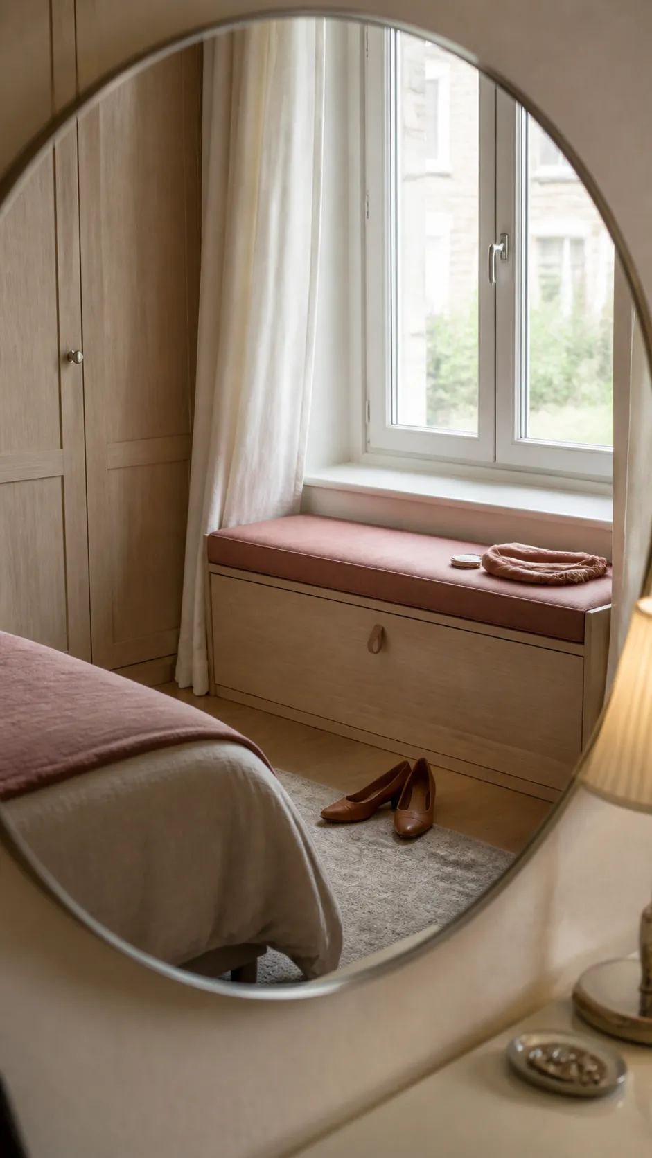Dressing Seat With Mirror in a practical bedroom window seat design