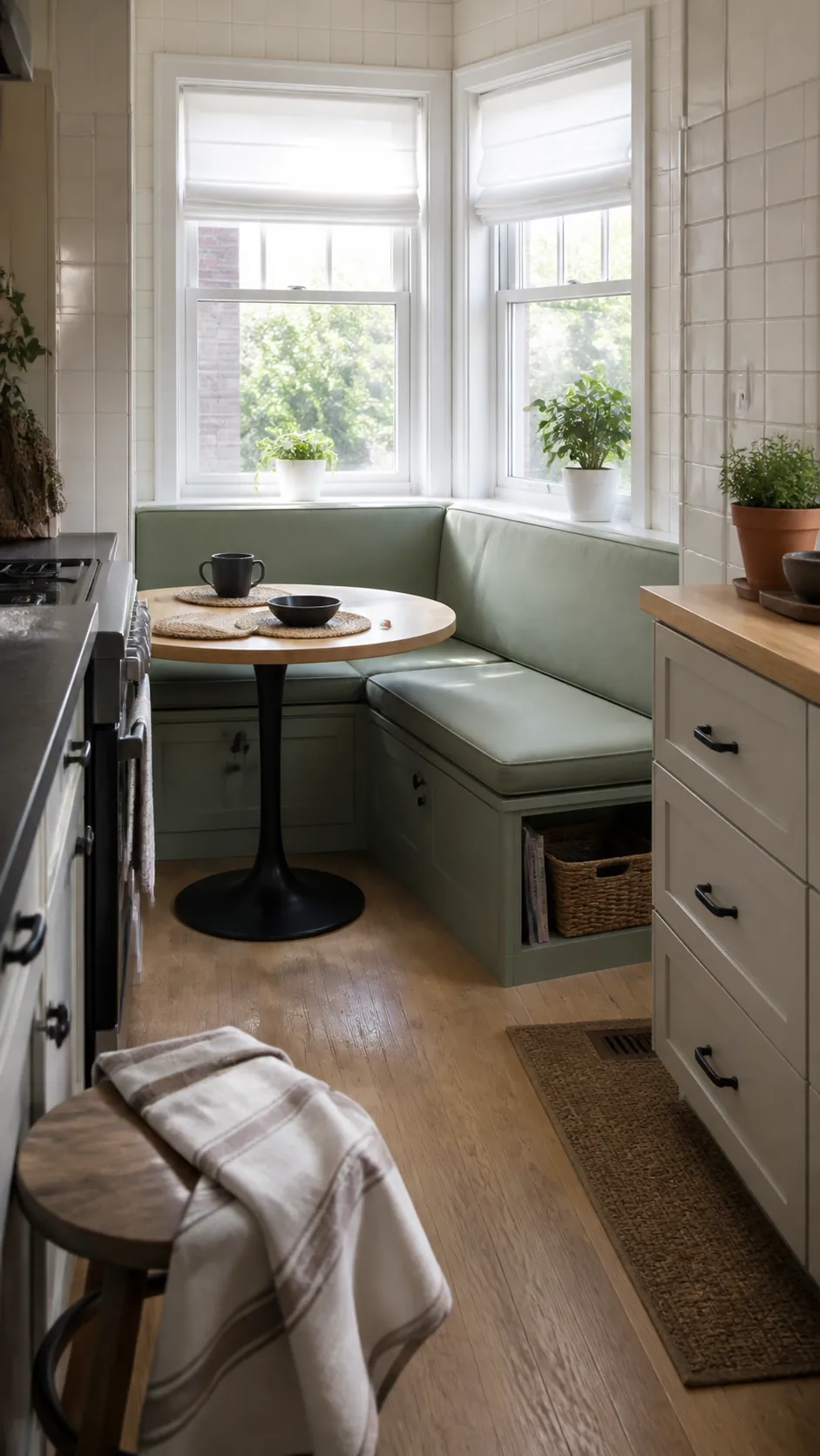 Kitchen Corner Banquette for a compact and practical window nook