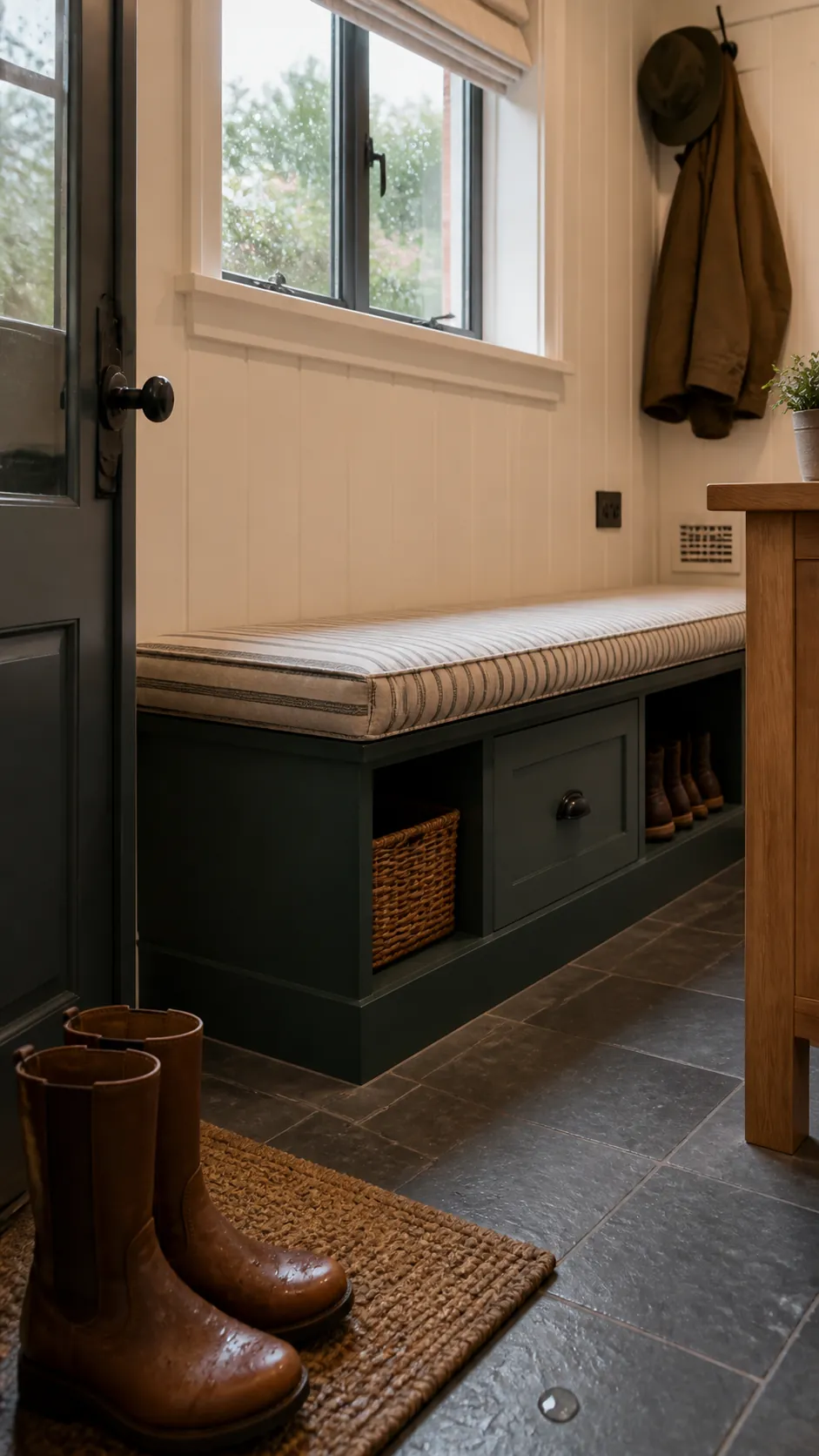 Mudroom Boot Bench for a compact and practical window nook