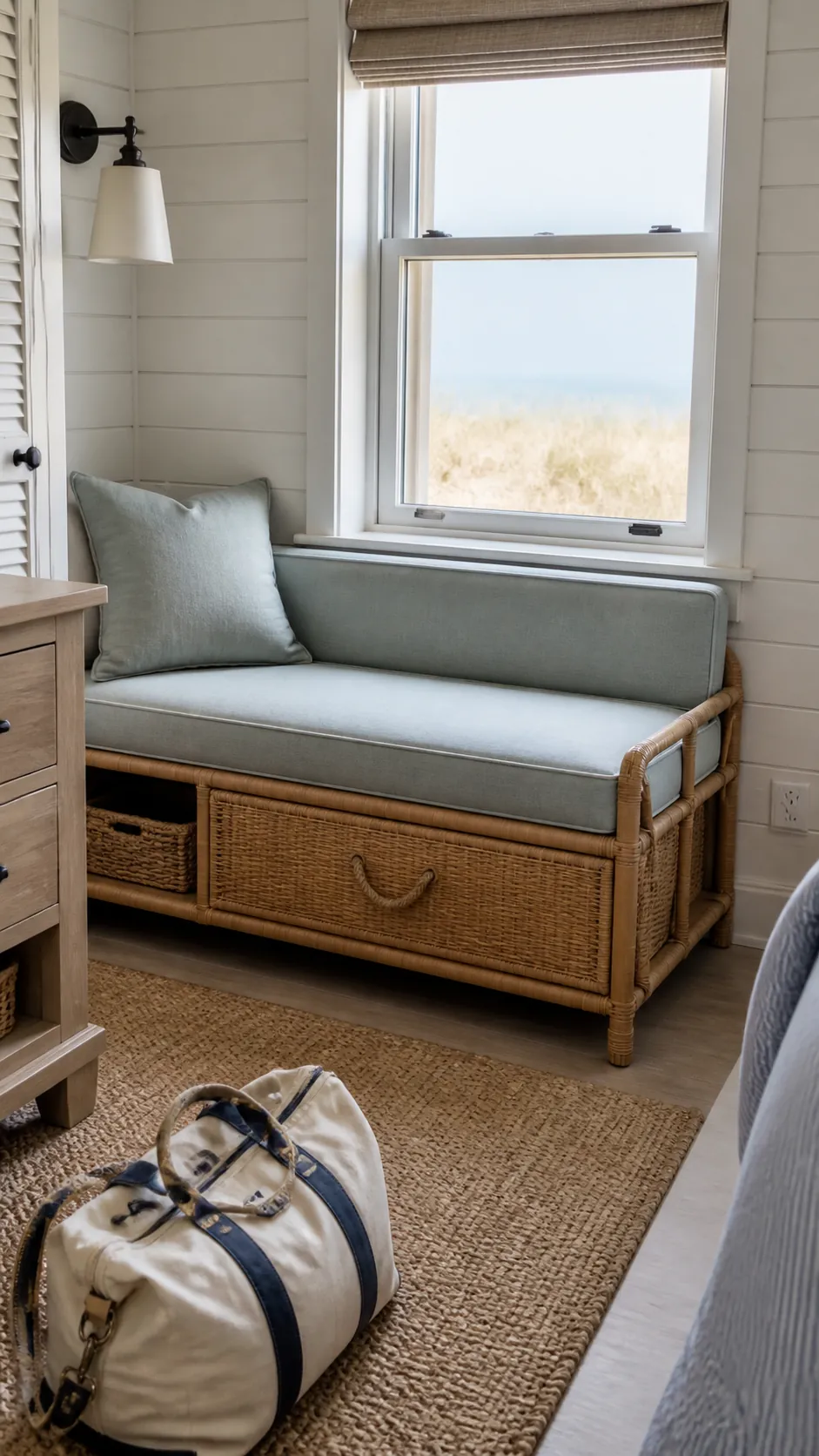 Coastal Cane Day Bench for a compact and practical window nook