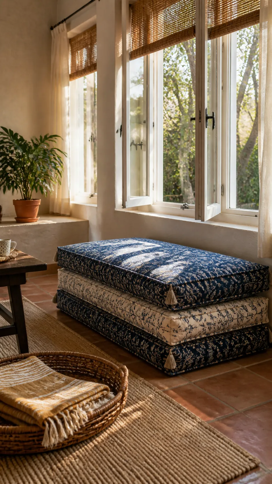 Bohemian Cushion Stack for a compact and practical window nook